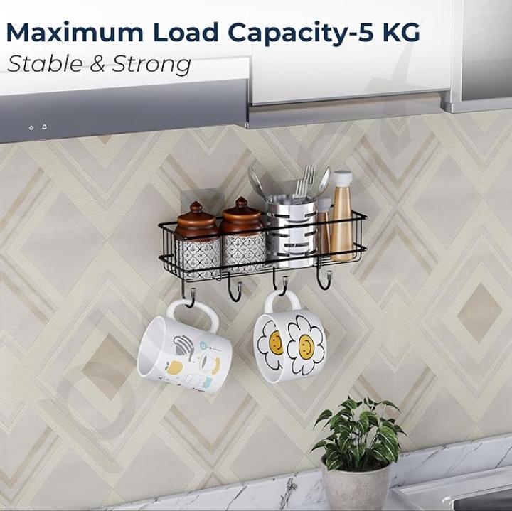 2-Pack Self-Adhesive Wall Shelf with Hooks – No-Drill Bathroom & Kitchen Organizer