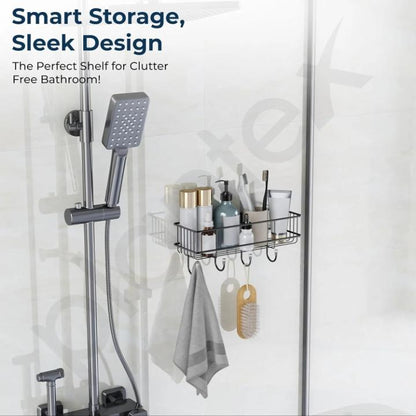 2-Pack Self-Adhesive Wall Shelf with Hooks – No-Drill Bathroom & Kitchen Organizer