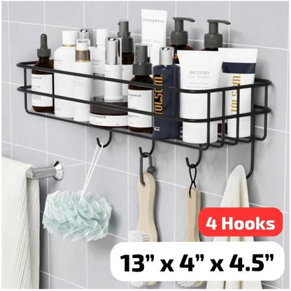 2-Pack Self-Adhesive Wall Shelf with Hooks – No-Drill Bathroom & Kitchen Organizer