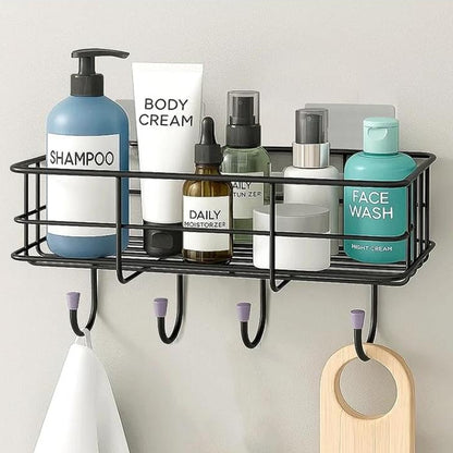 2-Pack Self-Adhesive Wall Shelf with Hooks – No-Drill Bathroom & Kitchen Organizer