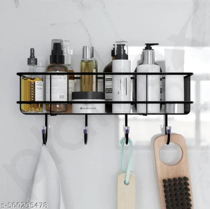 2-Pack Self-Adhesive Wall Shelf with Hooks – No-Drill Bathroom & Kitchen Organizer