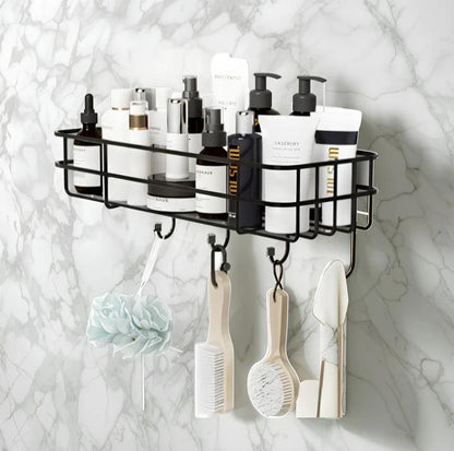 2-Pack Self-Adhesive Wall Shelf with Hooks – No-Drill Bathroom & Kitchen Organizer
